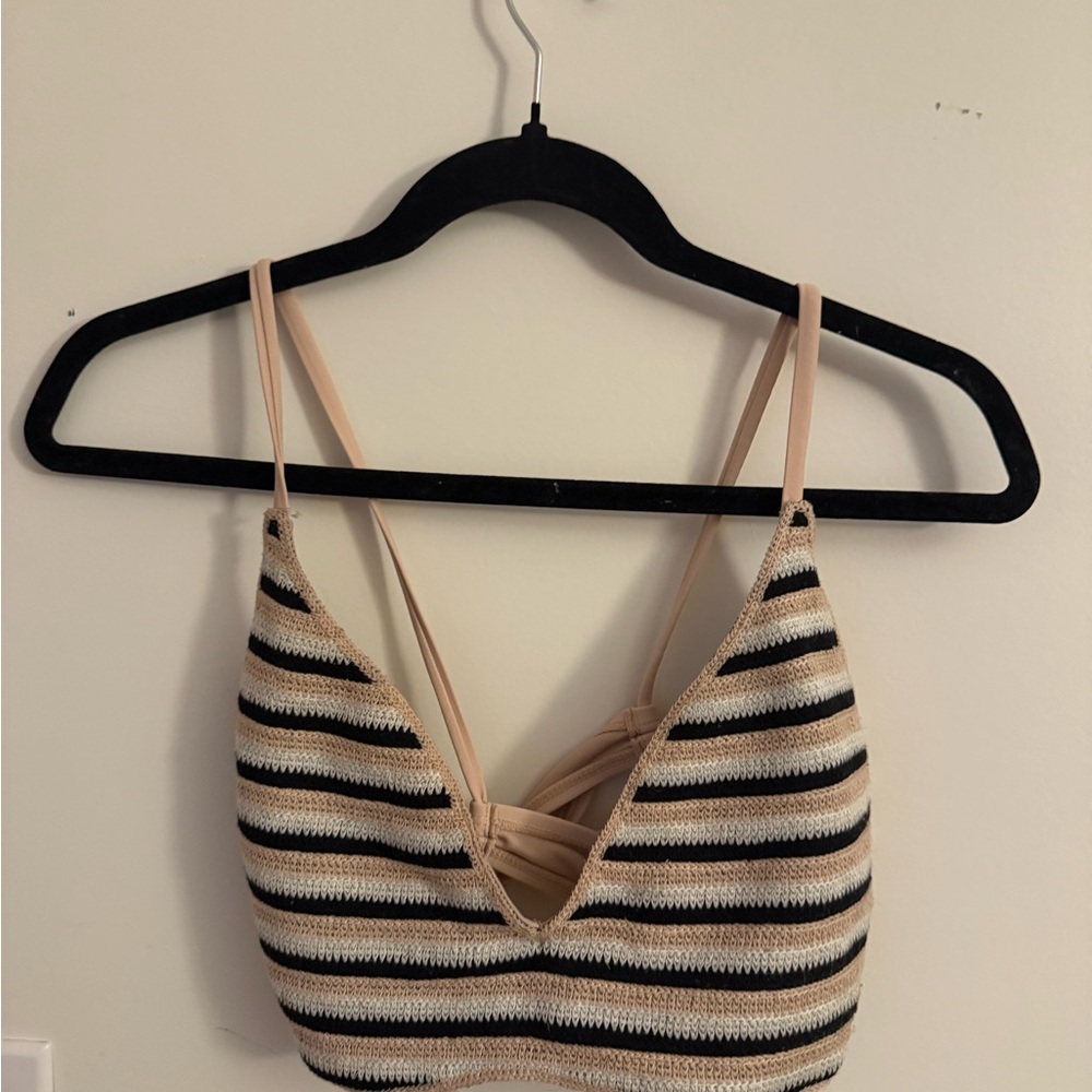 Wild Fable Striped Crop Top - Black, White, Tan